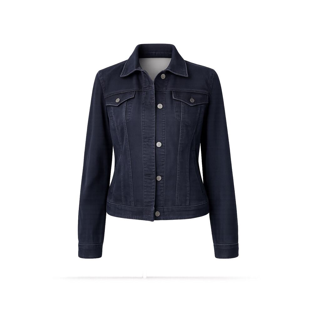 Chaps Women’s Dark Wash Stretch Denim Jacket Medium Cotton Trucker Jean Jacket